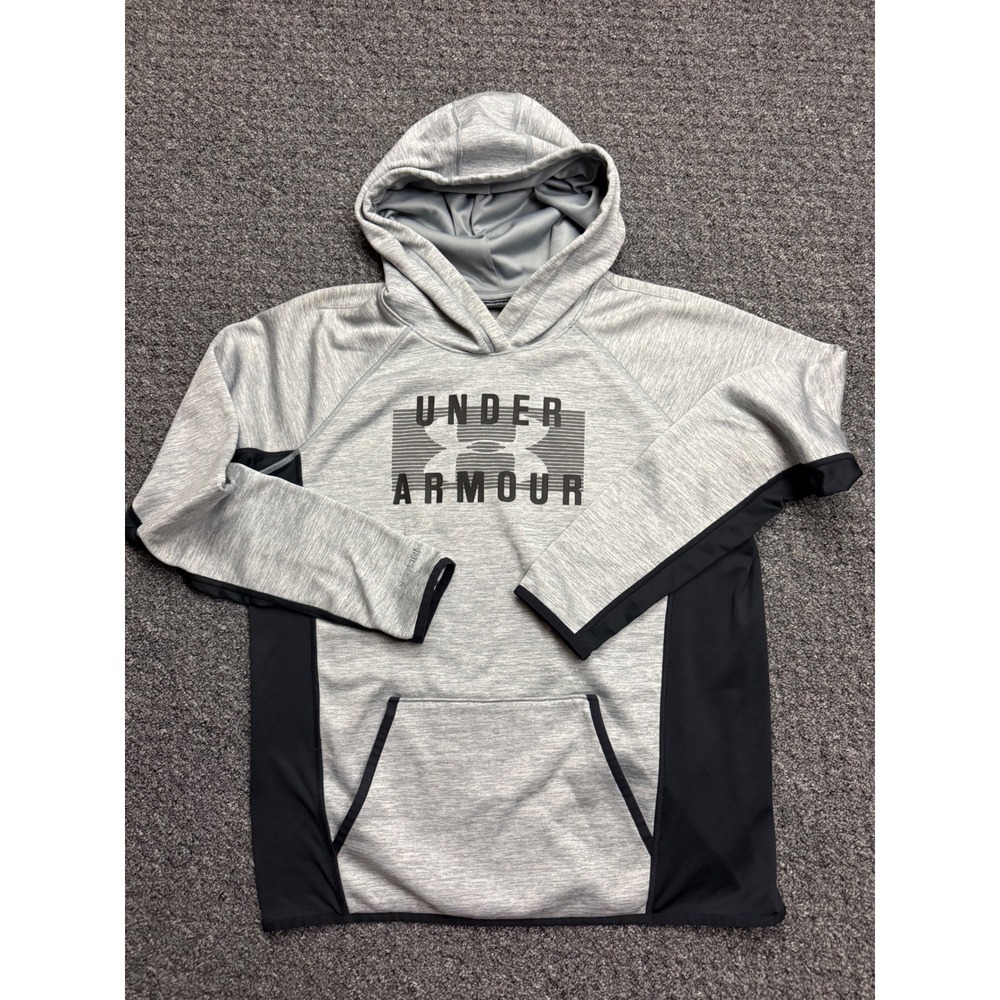 Under Armour ColdGear Storm Hoodie Mens Medium Grey Black Pullover 1313247